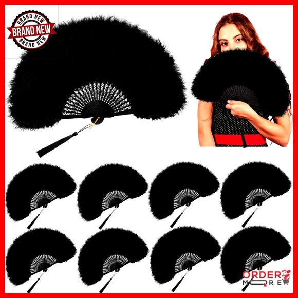 8 Pack Marabou Feather Hand Fans Wedding Flapper Costume Party Decor